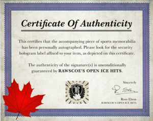 Rawscoe's certificate of authenticity
