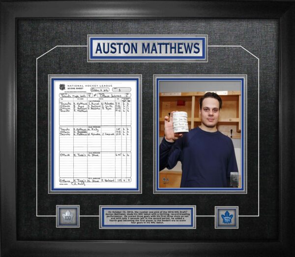 Auston Matthews Framed First game scoresheet collage